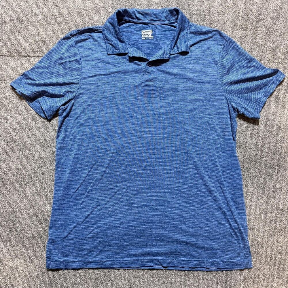 32° COOL Polo Shirt Mens Large Blue Striped Jersey Short Sleeve Casual